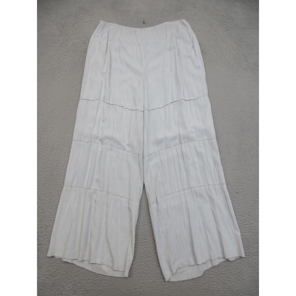 Soft Surroundings Tiered Pants Womens L Light Blue Coastal Boho Wide Leg Flowy